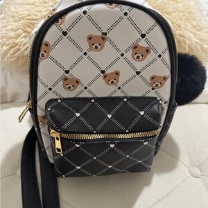 Teddy Bear Pattern Backpack with Black Accents